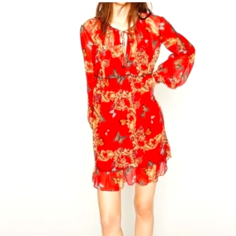 RARE Kooples Red Sundress with Long Bishop Sleeves
